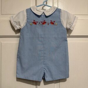 6 Month Beach Boys Embroidered Longalls Jon Jons Crab Gingham Collar Summer
